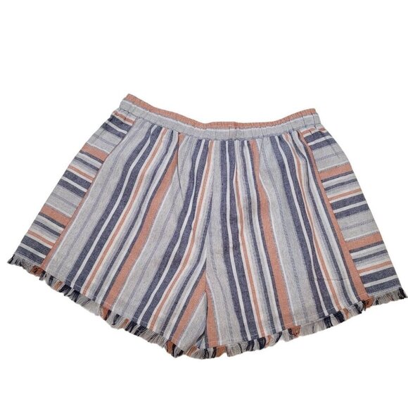 Doe & Rae Womens Fringe Hem Striped Shorts Multicolor Small - Picture 2 of 5